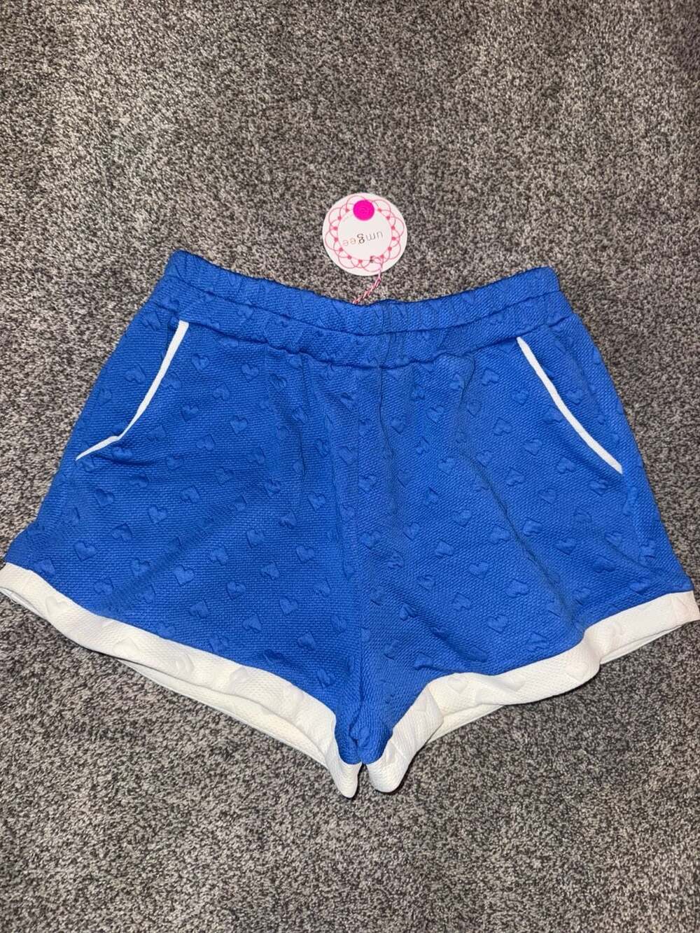 Umgee Raised Hearts Knit Lounge Shorts Blue Size S NWT